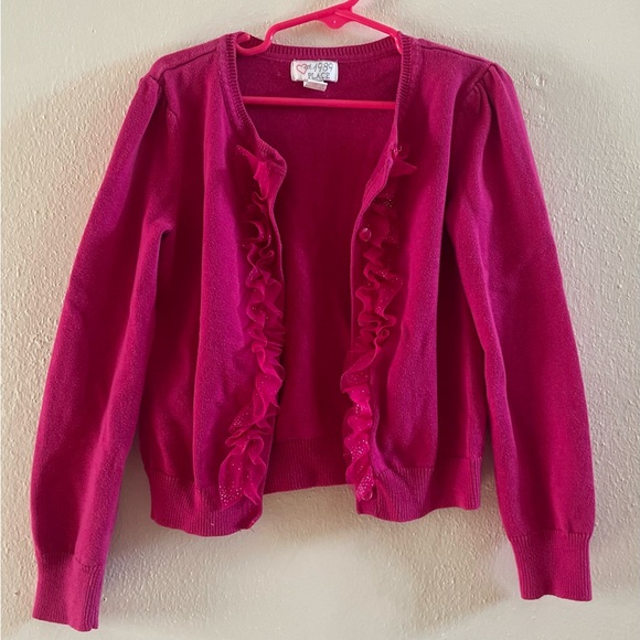 Place Other - Children’s Place Girls Fuchsia Ruffle Cardigan Sweater size 7/8.
